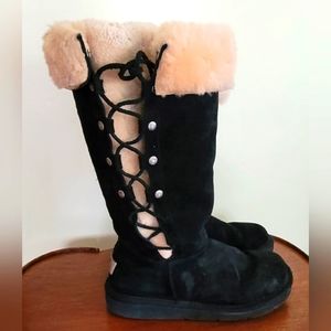 Black Tall Uggs Side Laces Fur Top